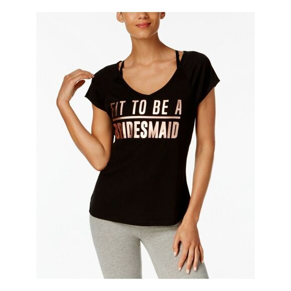 IDEOLOGY Tops - IDEOLOGY Womens Black Graphic Cap Sleeve Scoop Neck T-Shirt XL